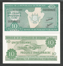 BURUNDI 10 FRANCI FRANCS 2007 , UNC [1] P- 33e.2 , necirculata foto