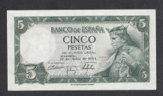 Spania 5 pesetas 1954 UNC foto