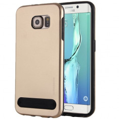 Capac de protectie Motomo V3 pentru Samsung Galaxy S6 Edge, TPU moale si aluminiu, auriu foto