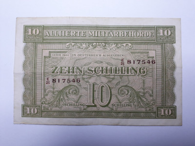 10 SCHILLING 1944 Austria , Bancnota Ocupatie Aliata Militara foto