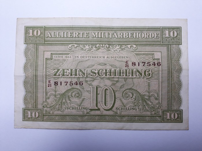 10 SCHILLING 1944 Austria , Bancnota Ocupatie Aliata Militara