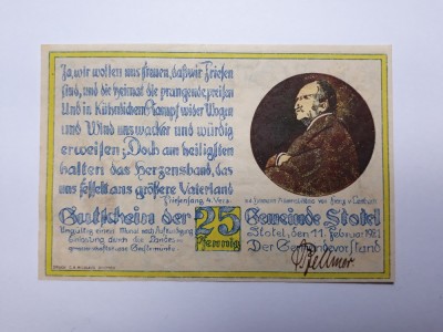25 Pfenig 1921 Germania, notgeld Stotel bancnota / Franz Lenbach foto