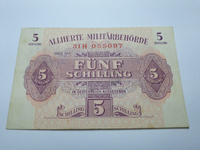 5 SCHILLING 1944 Austria , Bancnota Ocupatie Aliata Militara foto