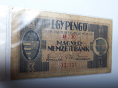 1 Pengo 1938 Ungaria , bancnota veche mai rara foto