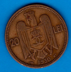 (MR71) MONEDA ROMANIA - 20 LEI 1930 PARIS, REGELE CAROL II foto