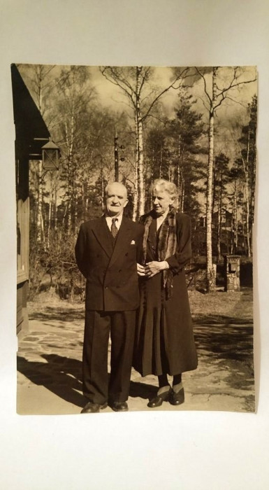 Fotografie veche de familie, cuplu in varsta, Norvegia, 16x11.5cm
