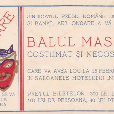 INVITATIE BALUL MASCAT,CLUJ,HOTEL NEW-YORK, 1930,ROMANIA.