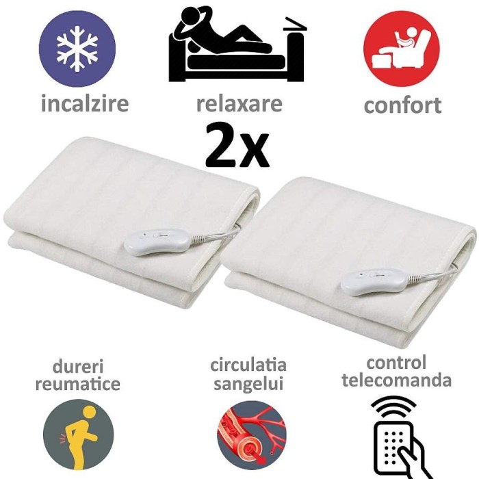 2x Patura Electrica cu 3 Trepte de Incalzire, Dimensiuni 150x80cm, Putere 60W foto mare 2x Patura Electrica cu 3 Trepte de Incalzire, Dimensiuni 150x80cm, Putere 60W foto mare