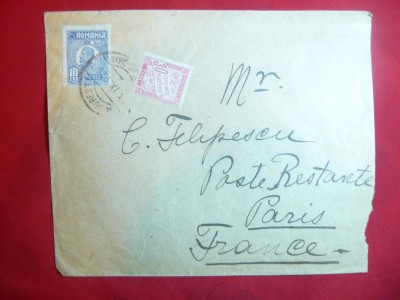 Plic francat 10 lei Uzuale Ferdinand albastru si 30 C Taxe Franta , circ Paris foto