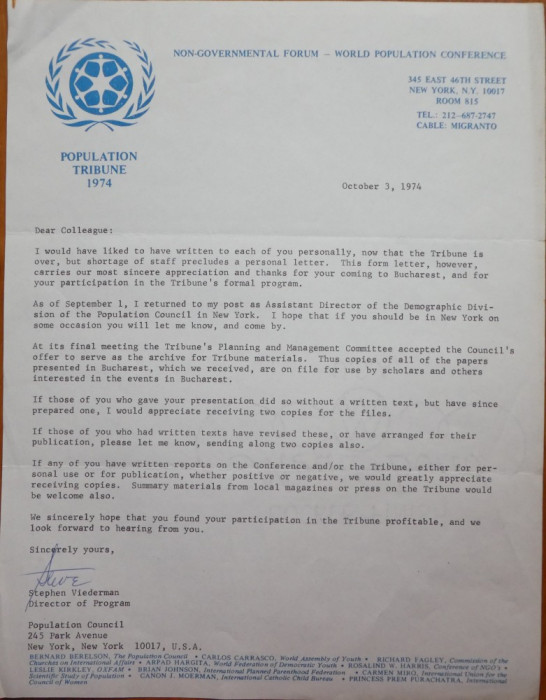 4 documente originale ale ONU semnate de personalitati adresate lui Mia Groza