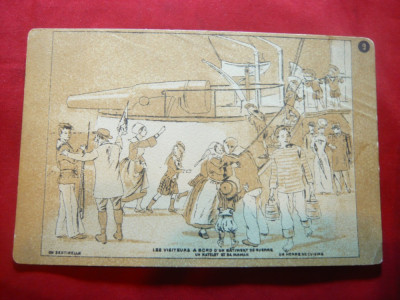 Ilustrata de autor- Vas de Razboi- Vizitatori la bord , marinari ,1912 la Bucure foto