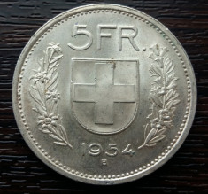 (A133) MONEDA DIN ARGINT ELVETIA - 5 FRANCS 1954 foto