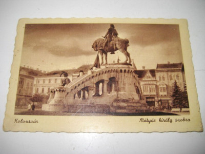 Vedere Cluj veche statuia Regelui Matyas foto Weinstock. Stare buna. foto