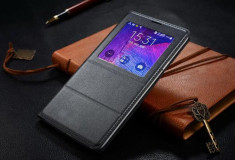 Husa neagra Flip Cover S-View Samsung Galaxy Note 4 + Folie cadou foto