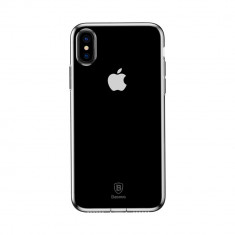 Carcasa protectie spate din gel TPU cu dopuri anti-praf pentru iPhone X 5.8 inch, neagra foto