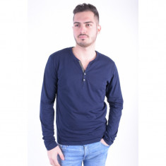 Bluza Bumbac Selected Gus Split Neck Maritime Navy foto