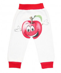 Pantaloni albi din bumbac cu mar rosu COD HB135 foto