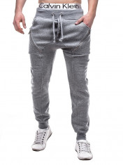 Pantaloni pentru barbati de trening, gri-deschis, cu banda jos, semi-tur, siret, bumbac - P184 foto