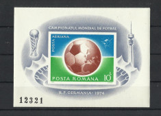 Romania MNH 1974 - colita ndt - CM fotbal Germania - LP 853 - citeste descr foto