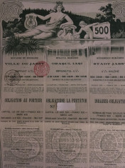 500 Lei Aur Jassy (Iasi) 1906 obligatiune la purtator cu cupoane neincasate foto