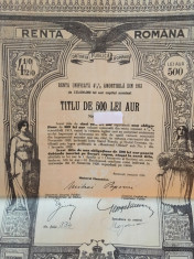 500 Lei Aur Renta Romana 1929 Obligatiune foto