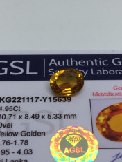 Safir 4.95 ct galben auriu natural cu certificat foto