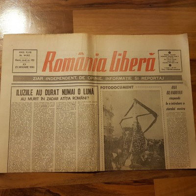ziarul romania libera 25 ianuarie 1990- art. &amp;quot;iluziile au durat numai o luna &amp;quot; foto