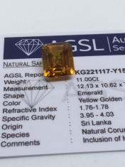 Safir 11.00 ct galben auriu natural cu certificat foto