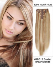 Extensii 100% par natural blond mix saten 12#/613 (OFERTA STOC LIMITAT foto