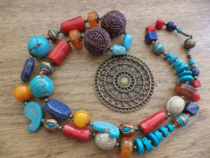 Colier inspiratie Nepal - lapis lazuri, coral, turcoaz, margele hand made nepal foto