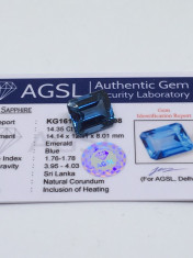 Safir 14.35ct albastru natural Sri Lanka cu certificat foto