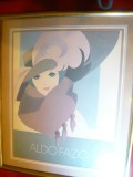 ALDO FAZIO Art Deco litografie Reco International Femeie- roz-bleu, 18,8x24cm, Portrete, Pastel