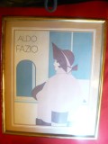 ALDO FAZIO Art Deco lithografie Reco International roz-bleu, 18,8x24cm, Scene gen, Pastel