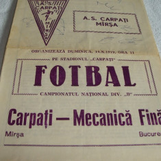 Program meci fotbal Divizia B - Carpati Marsa - Mecanica Fina Bucuresti - 1979