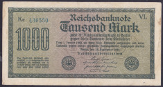 Bancnota Germania 1.000 Marci 1922 - P76e VF+ (filigran orizontal - serie verde) foto