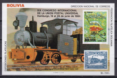 Bolivia 1984 trenuri locomotive MI bl.138 MNH w47 foto