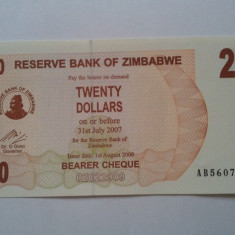 Zimbabwe 20 dollars 2007, UNC