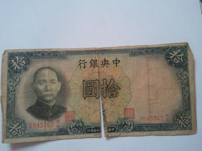 China 10 yuan 1936, circulata foto
