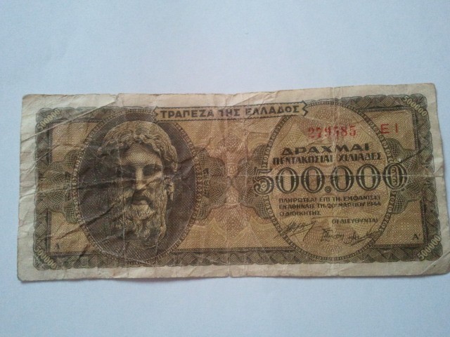 Grecia 500.000 drahme 1944, circulată