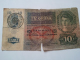 Ungaria 10 krona 1915, circulată, cu ștampilă