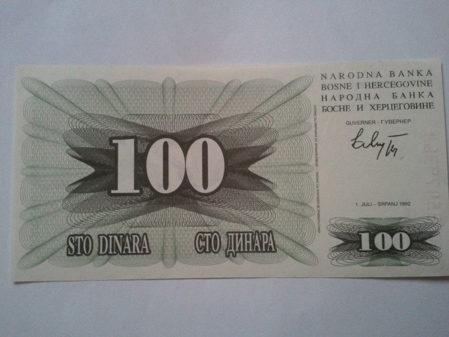 Bosnia-Hertegovina 100 dinari 1992, UNC