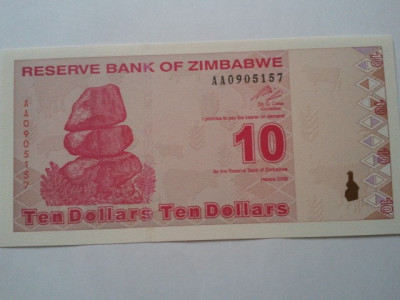 Zimbabwe 10 dollar 2009, UNC foto