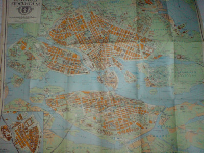 Suedia: planul orasului Stockholm anul 1947, color foto