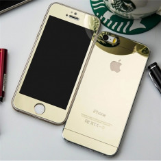 Folie Sticla iPhone 5 iPhone 5s iPhone SE Tuning GOLD Oglinda Fata+Spate Tempered Glass Ecran Display LCD foto