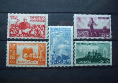 Romania 1946 - REFORMA AGRARA, serie si colita nestampilata, SA9 foto