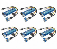 Riser PCI iUni V007, Set 6 buc, PCI-E 1X - 16X, cablu 6 pini, USB 3.0, mining BTC, ETH foto