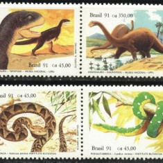 Brazilia 1991 - SERPI SI DINOZAURI, 2 dipticuri nestampilate, SA6