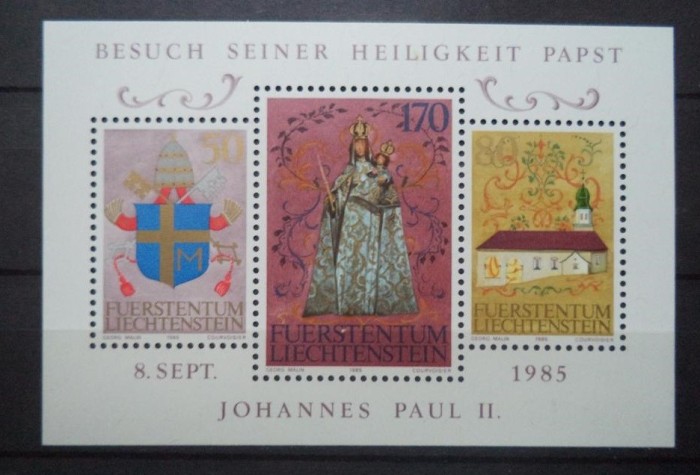 LIECHTENSTEIN 1985 &ndash; VIZITA PAPEI IOAN PAUL II, bloc MNH, SA17