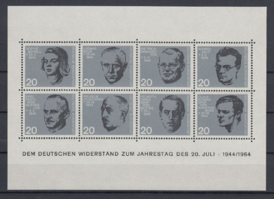 GERMANIA 1964 &amp;ndash; EROI AI REZISTENTEI ANTIFASCISTE, BLOC MNH, SA19 foto