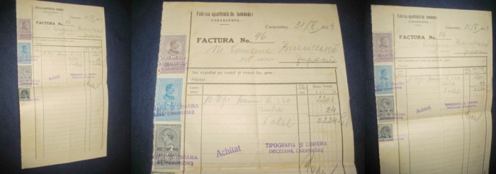 Fabrica Eparhiala de lumanari Factura veche 1939 st. buna. Marimi: 31_17 cm.